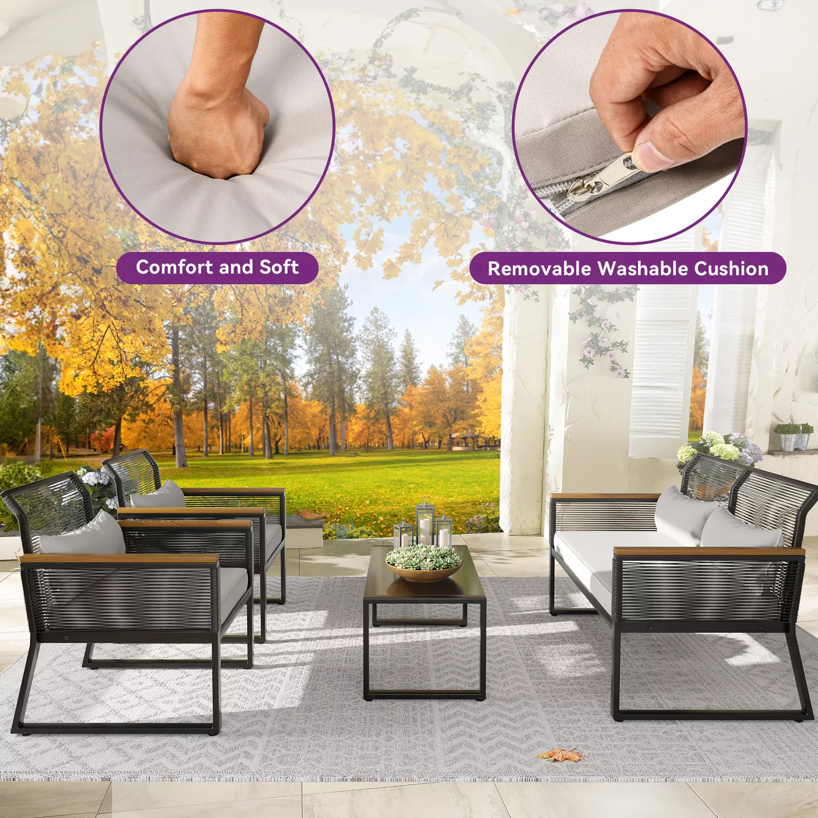 Aiza 4 Pieces Outdoor Patio Furniture Set - Image 4