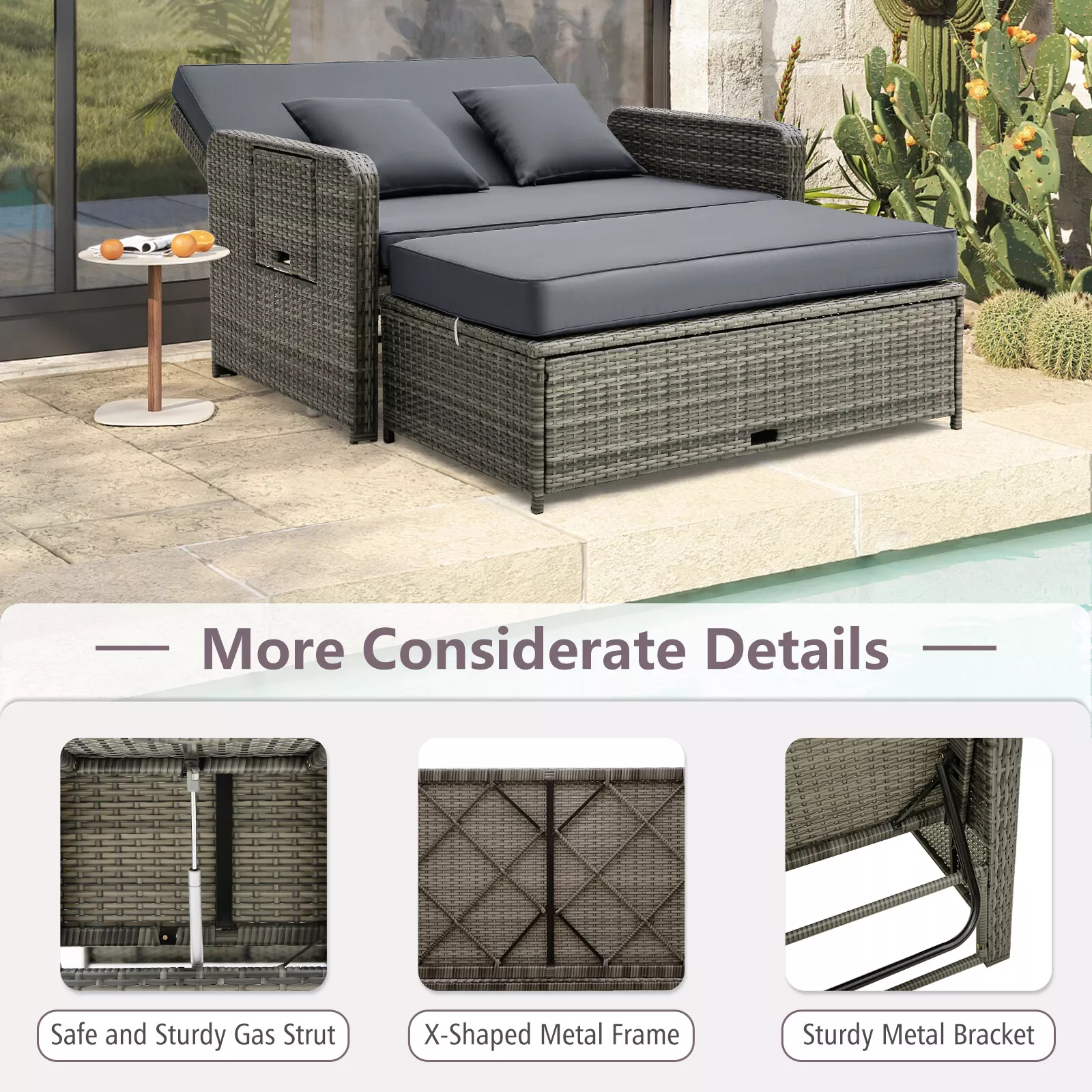 Archer Outdoor Patio Rattan Daybed - Image 4