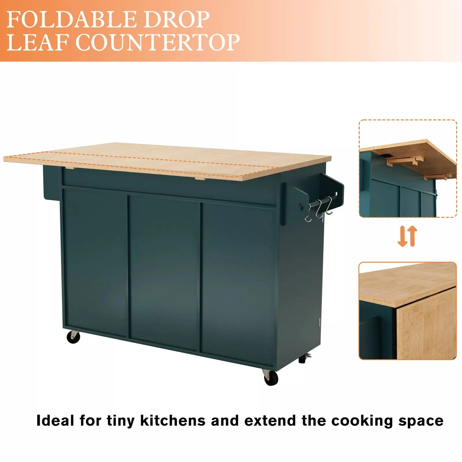 Cole Rolling Drop Leaf Kitchen Island Cart - Image 5