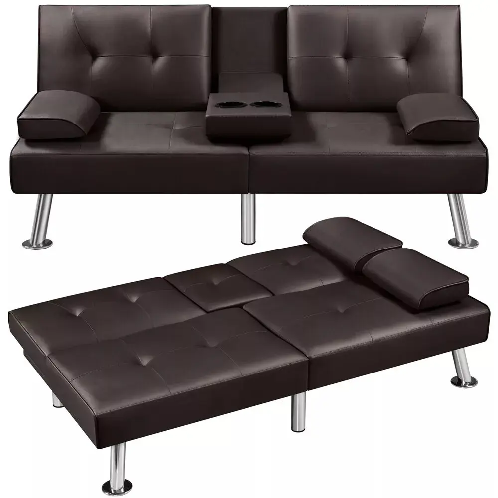 Faux Leather Futon Sofa Bed - Image 10