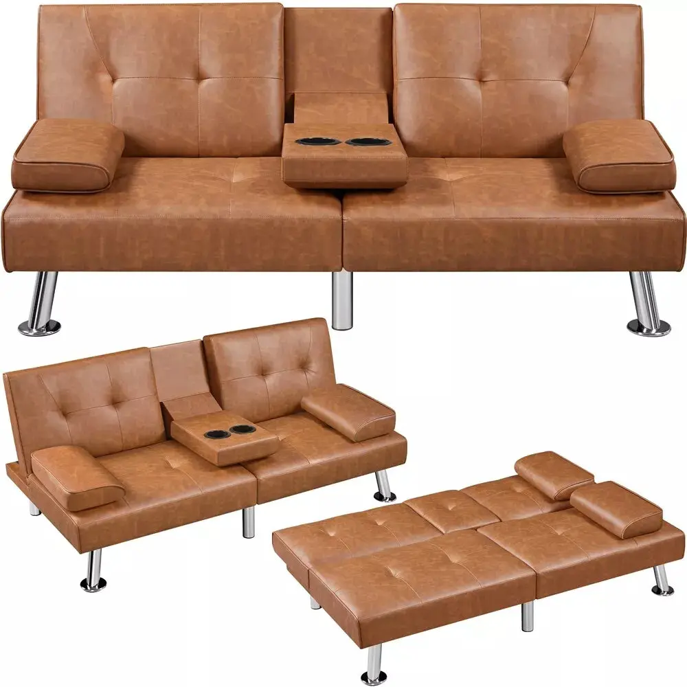 Faux Leather Futon Sofa Bed - Image 3