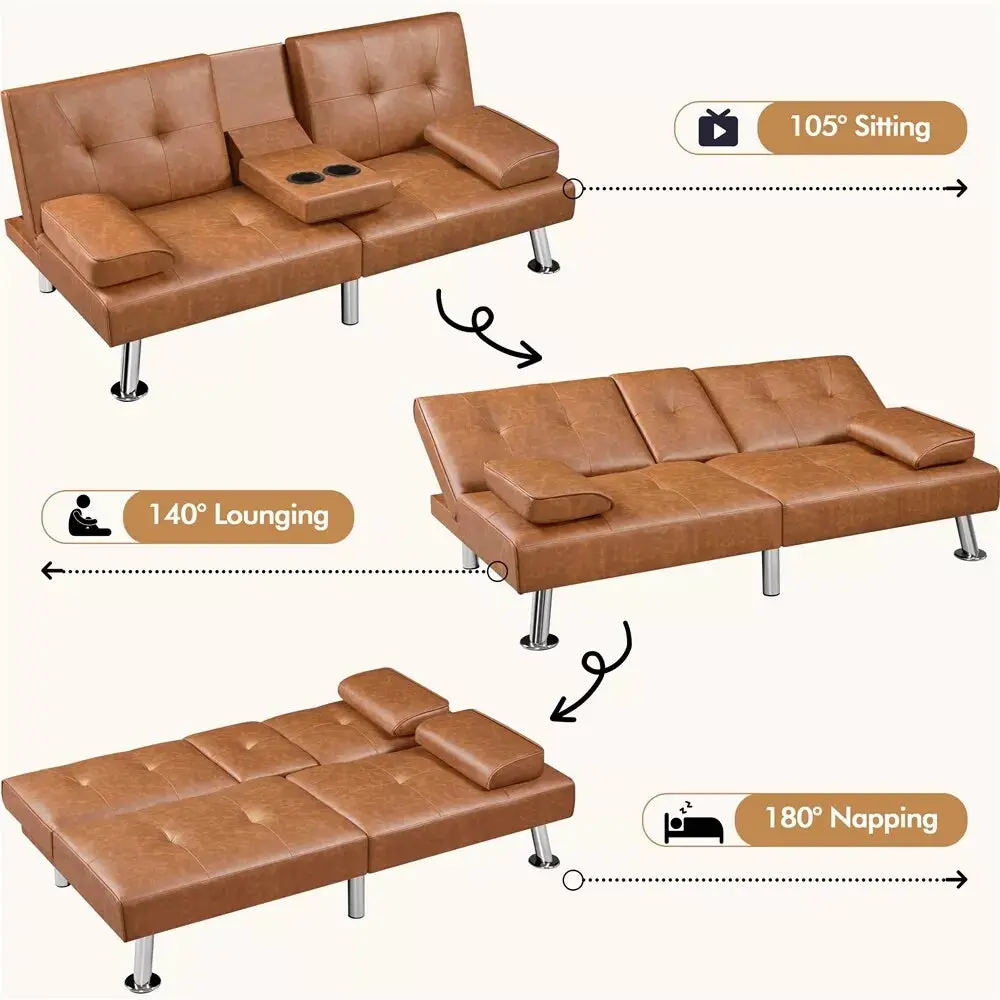 Faux Leather Futon Sofa Bed - Image 4