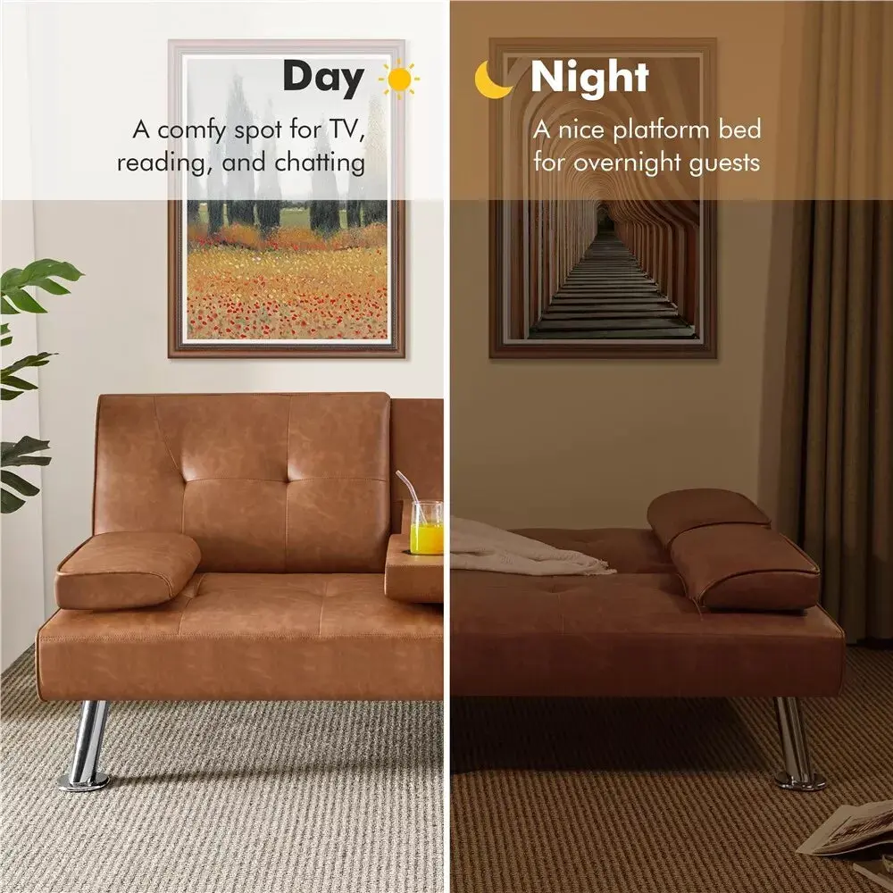 Faux Leather Futon Sofa Bed - Image 6