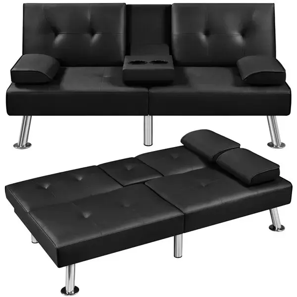 Faux Leather Futon Sofa Bed - Image 8