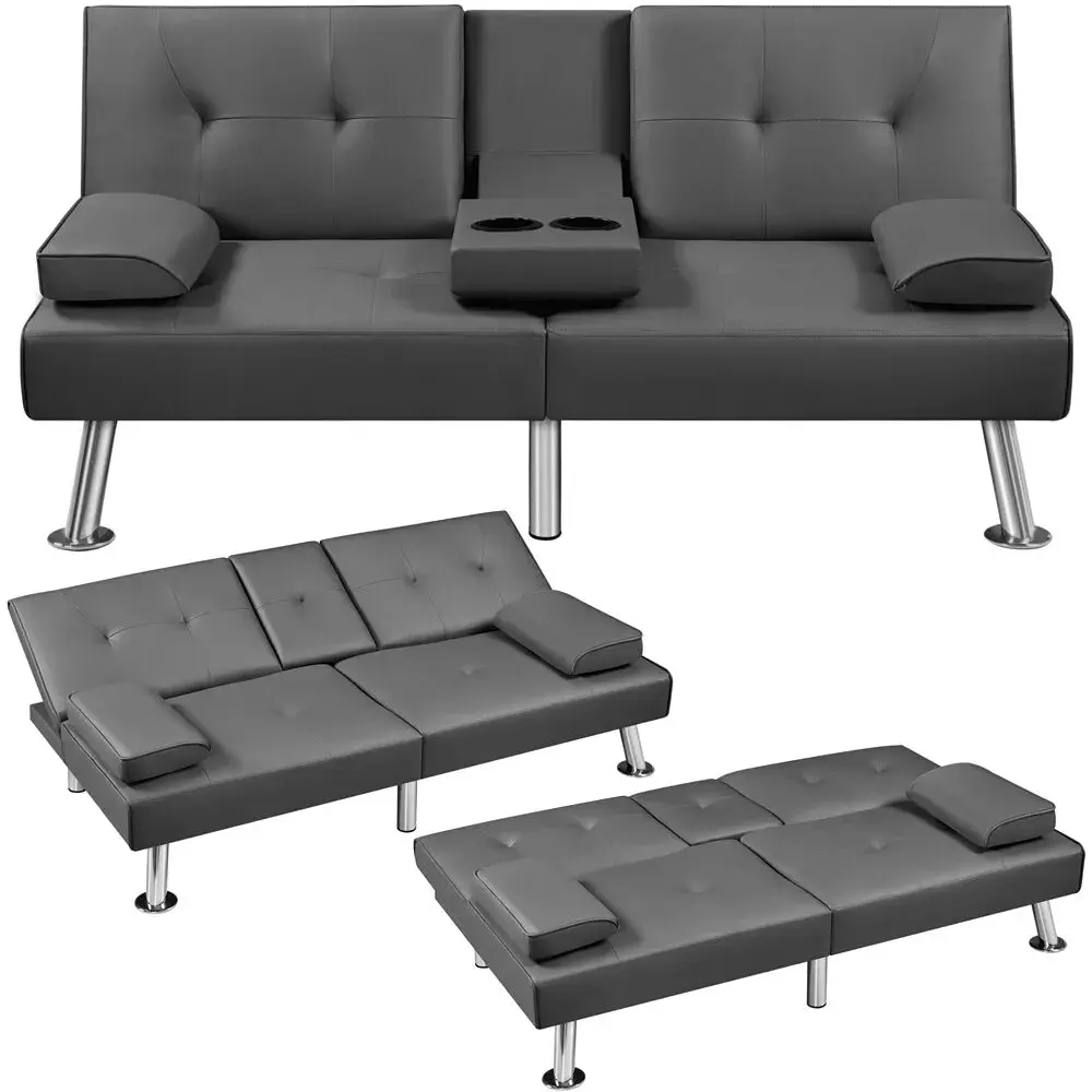 Faux Leather Futon Sofa Bed - Image 9