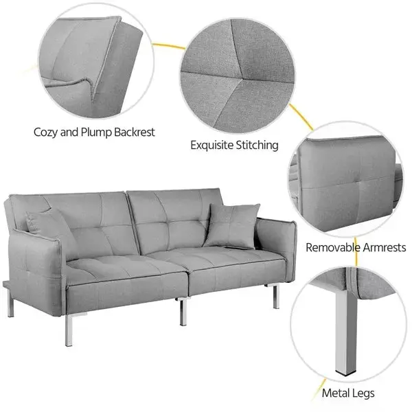 Gray Fabric Convertible Futon Sofa Bed - Image 3