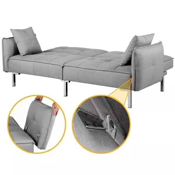 Gray Fabric Convertible Futon Sofa Bed - Image 4