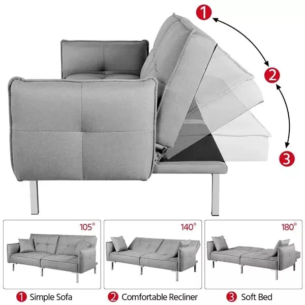 Gray Fabric Convertible Futon Sofa Bed - Image 5