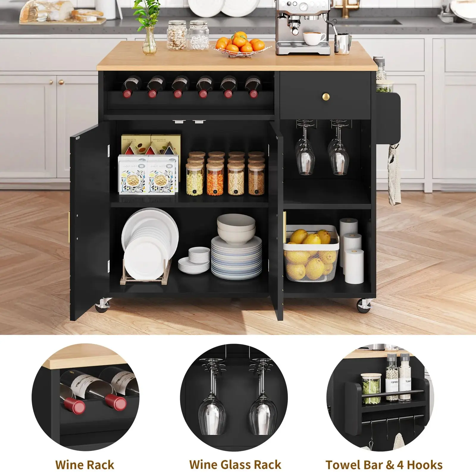 Grover Rolling Drop Leaf Kitchen Island Cart - Image 8