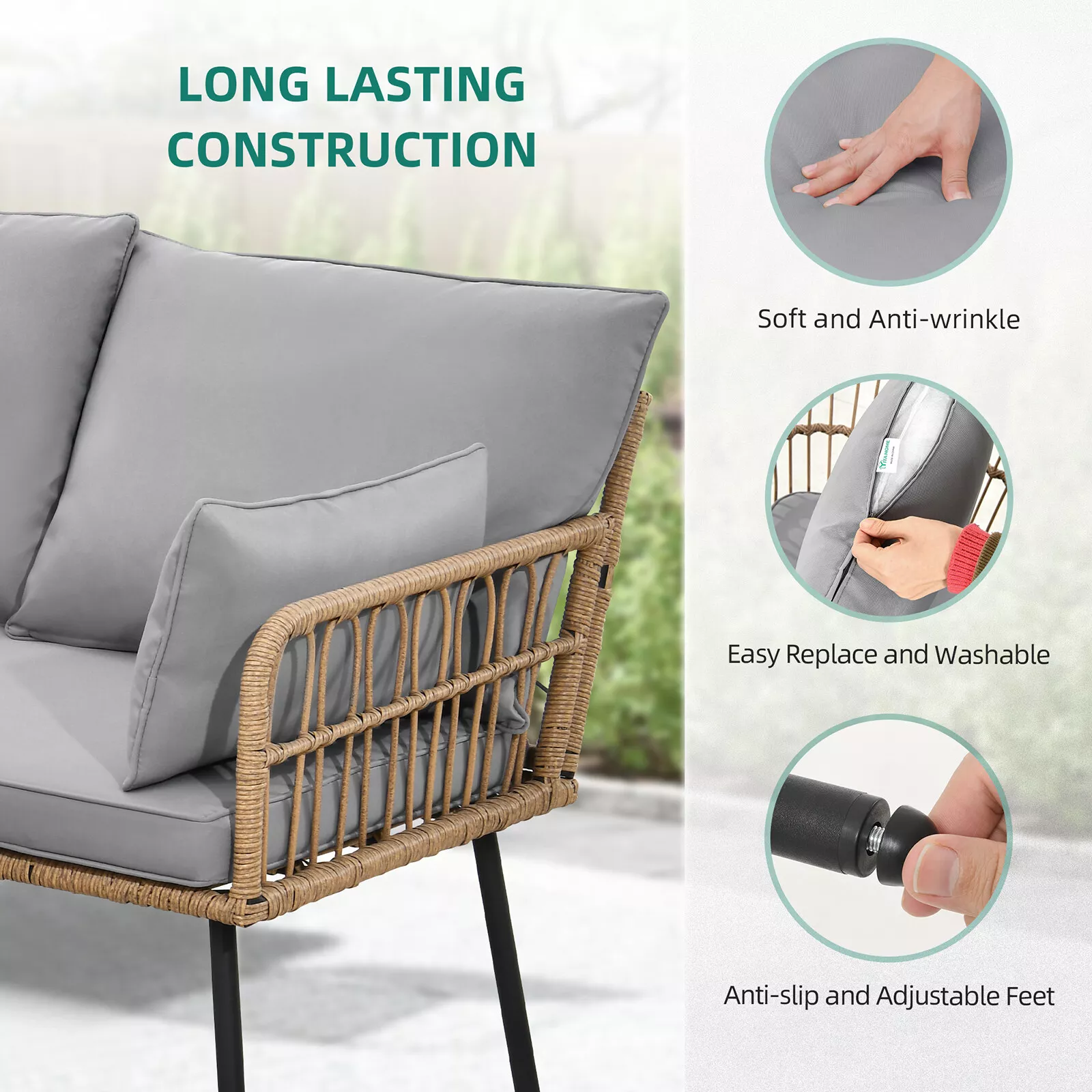 Kent Outdoor Patio L Shape Sectional Couch Set - Image 7