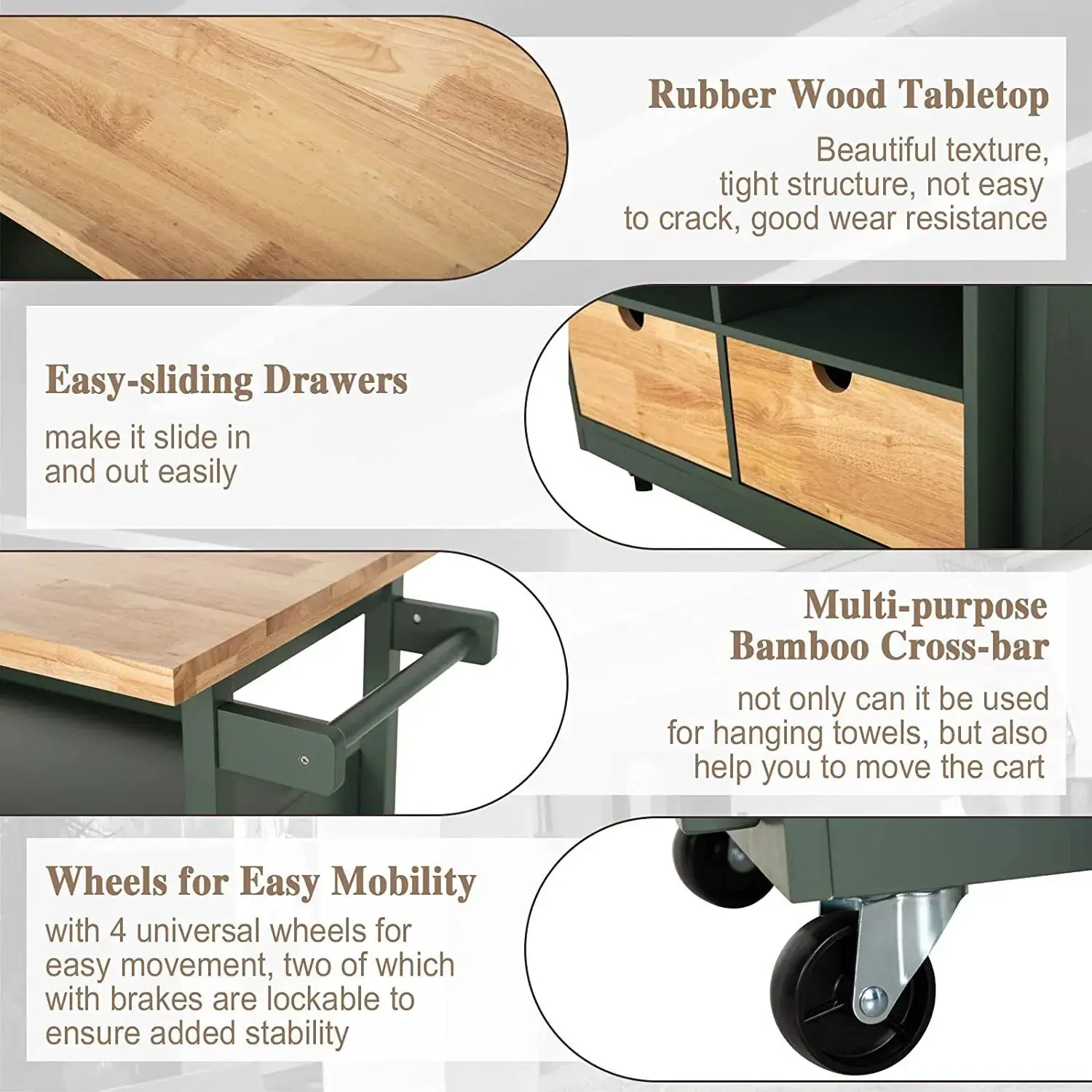 Kiera Rolling Kitchen Island Cart - Image 7