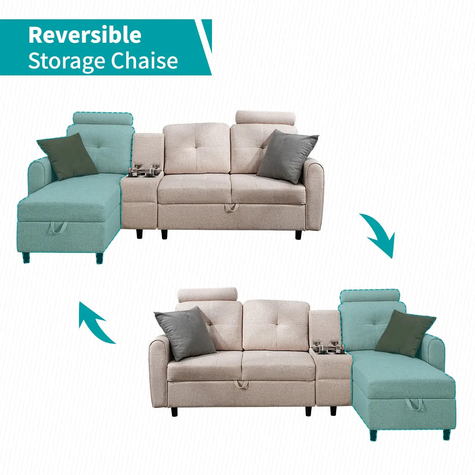 L Shaped Sectional Couch With Storage - Image 5