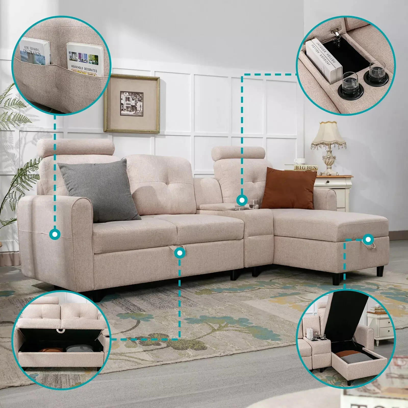 L Shaped Sectional Couch With Storage - Image 8