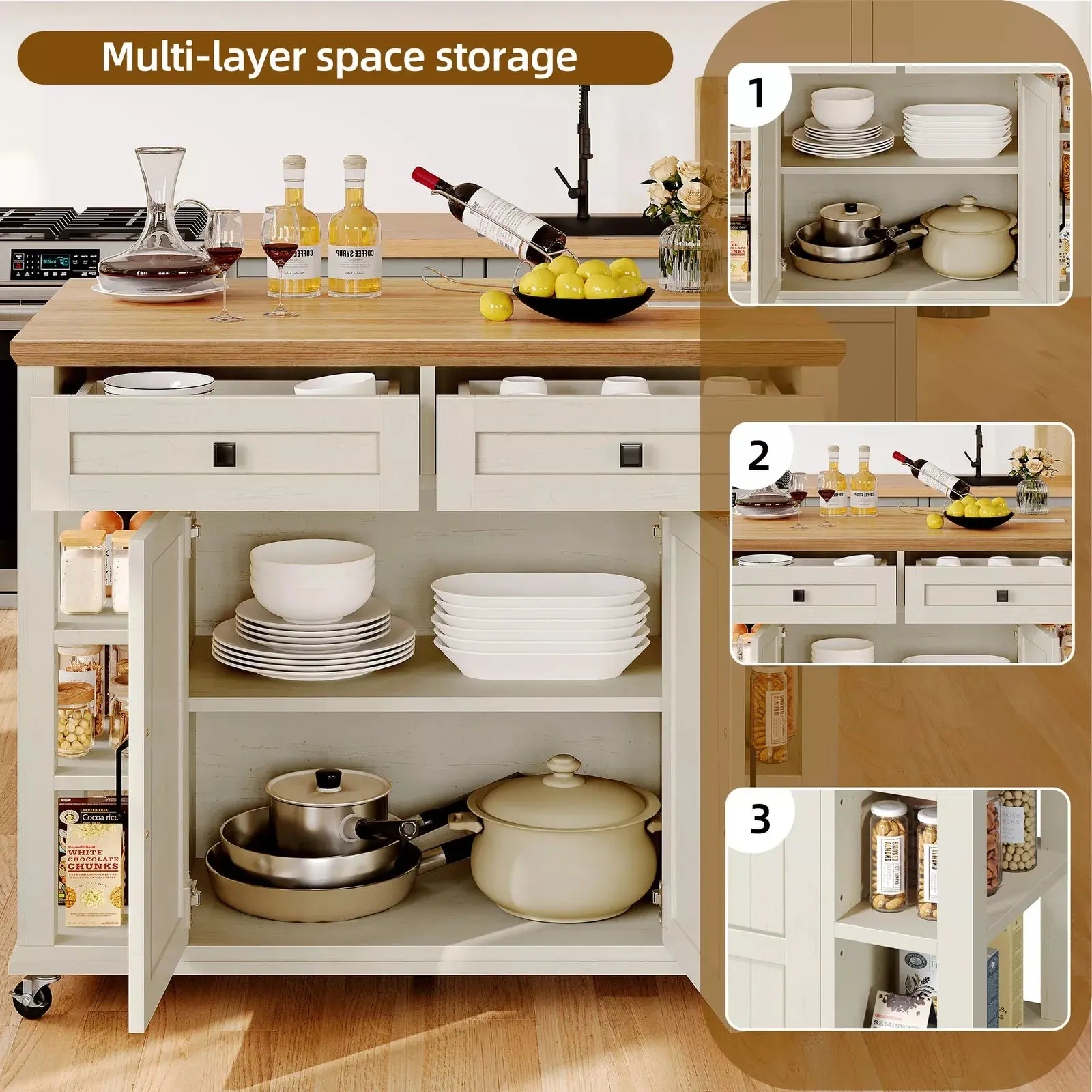 Max Rolling Drop Leaf Kitchen Island Cart - Image 11