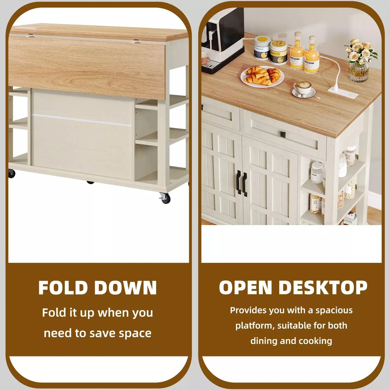 Max Rolling Drop Leaf Kitchen Island Cart - Image 7