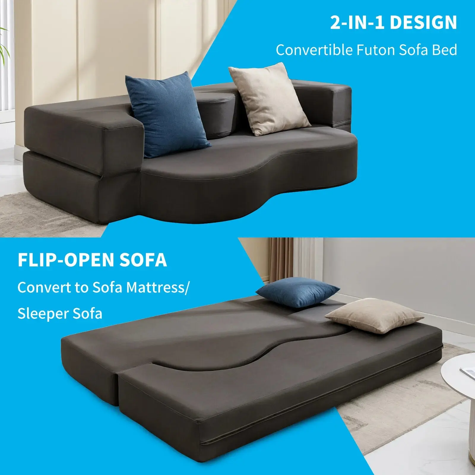 Modern Curve Queen Convertible Futon Sofa Bed - Image 4