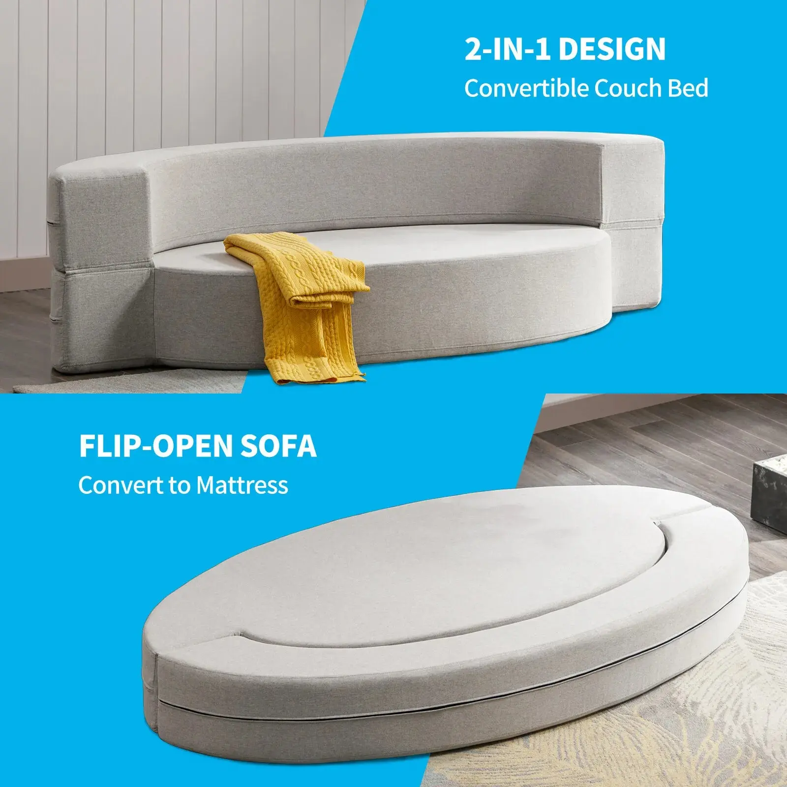 Modern Oval Convertible Futon Sofa Bed - Image 4