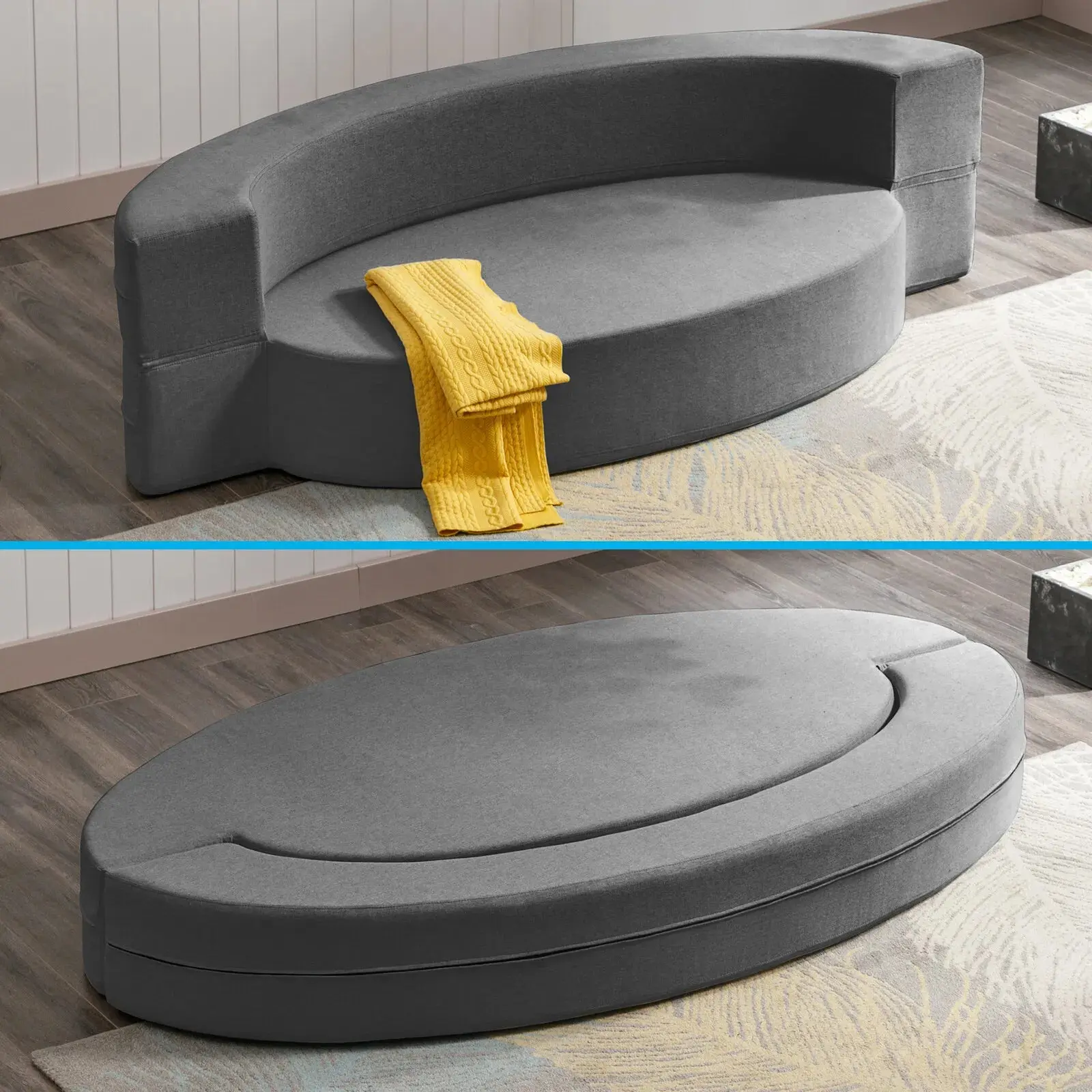 Modern Oval Convertible Futon Sofa Bed - Image 7