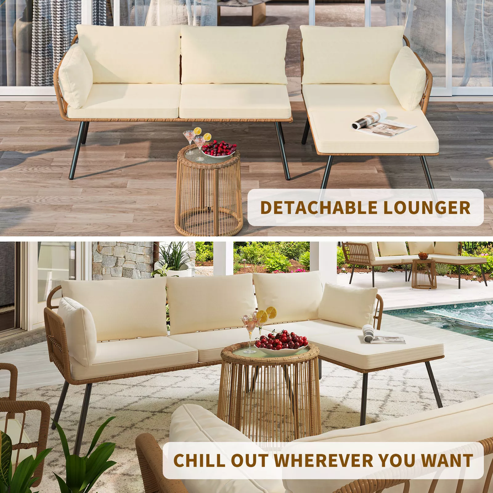 Morse Outdoor Patio L Shape Sectional Couch Set - Image 7