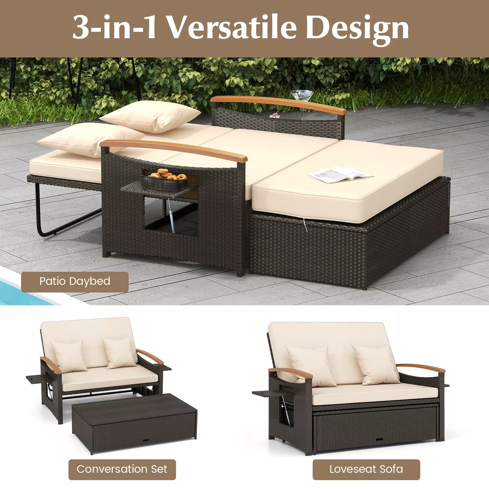 Oneal Outdoor Patio Rattan Daybed - Image 4
