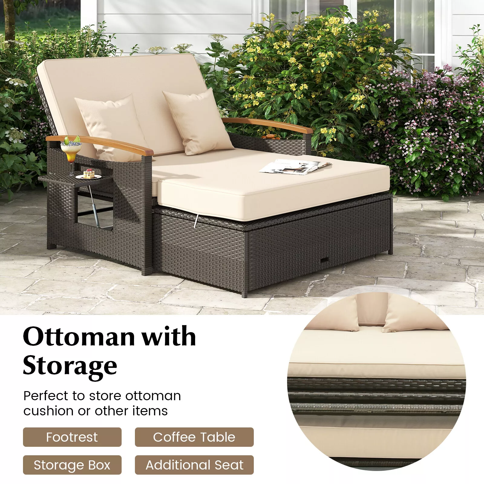 Oneal Outdoor Patio Rattan Daybed - Image 7