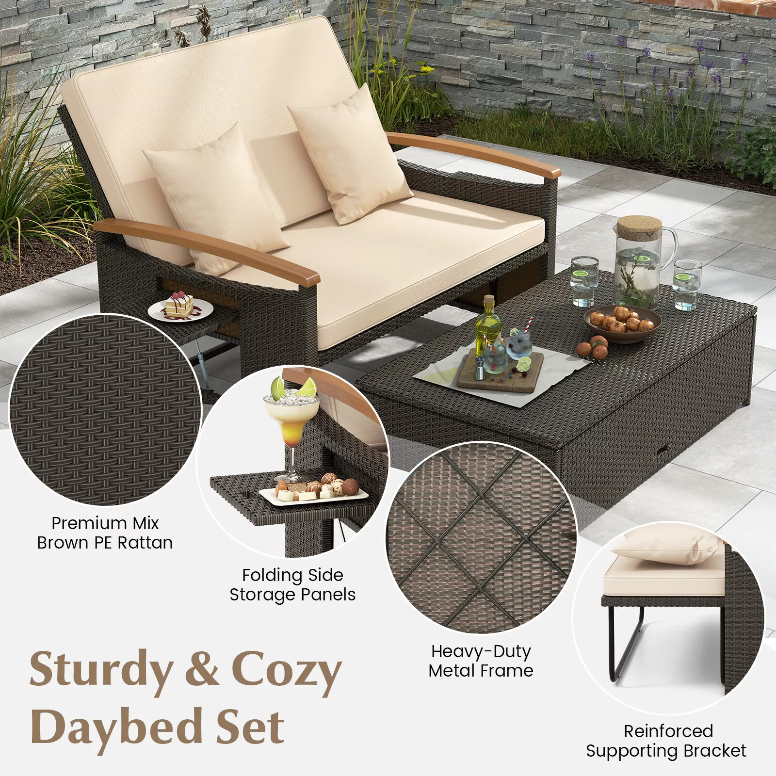Oneal Outdoor Patio Rattan Daybed - Image 8