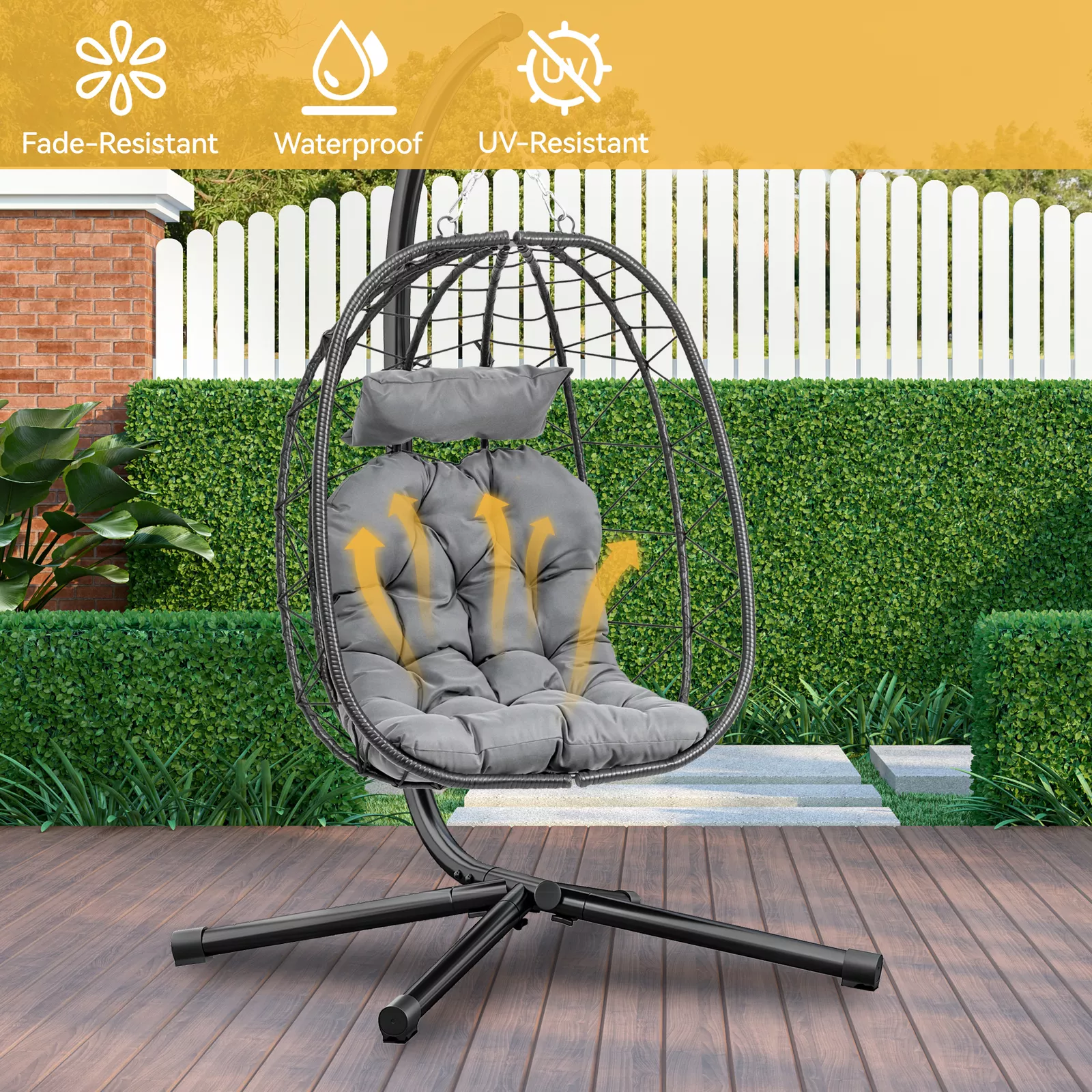 Outdoor Hanging Patio Egg Chair With Stand - Image 3