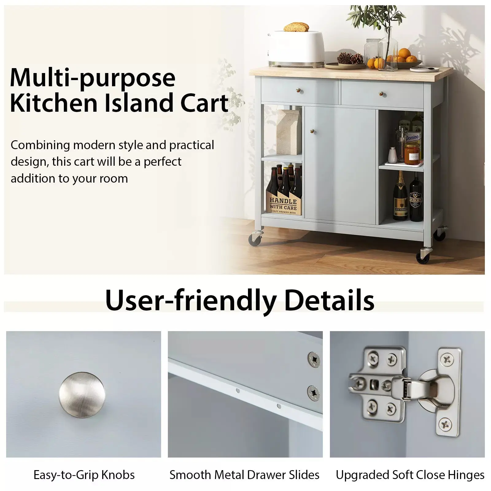 Pablo Rolling Kitchen Island Cart - Image 5
