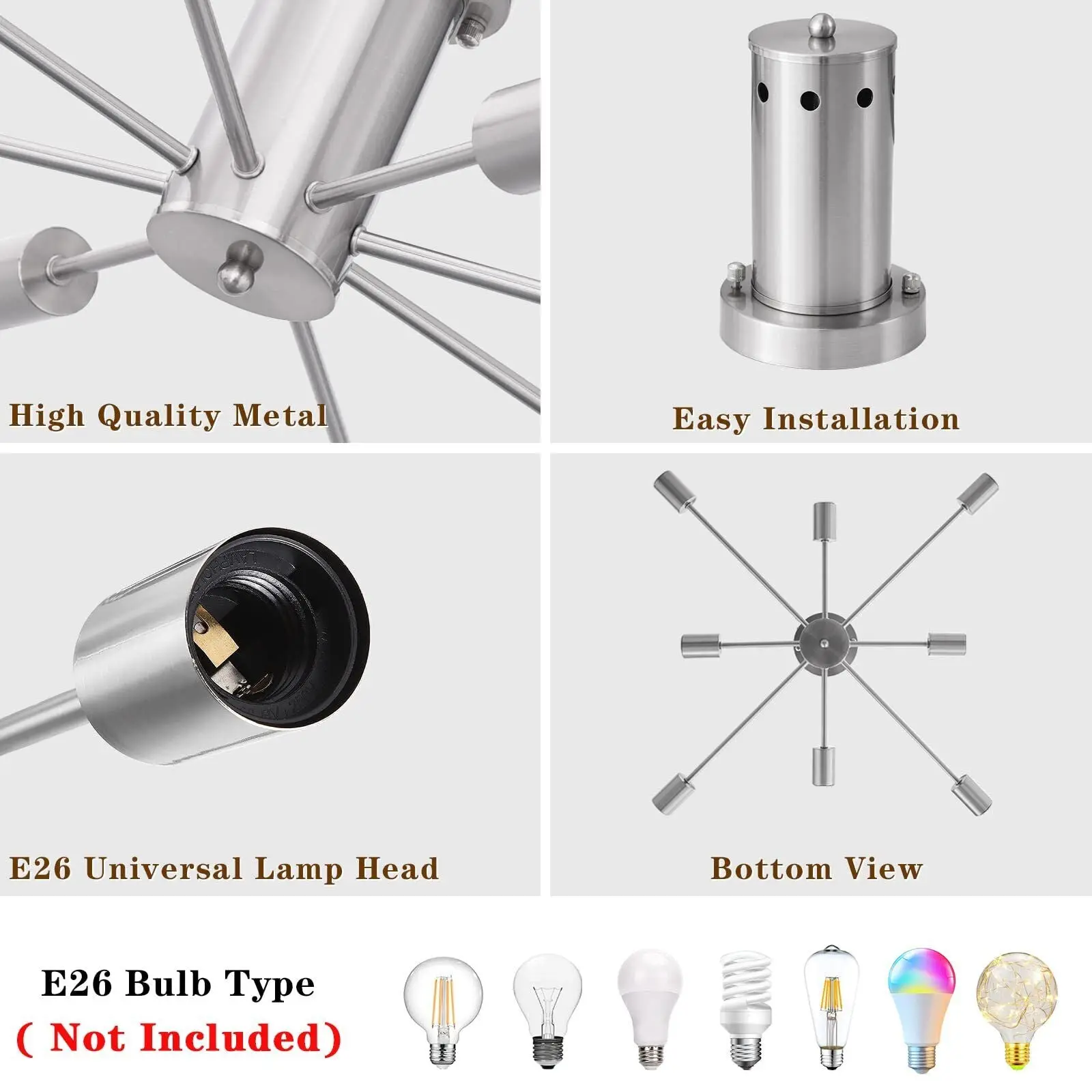 Silver 8 Bulbs Sputnik Dining Room Chandelier - Image 5