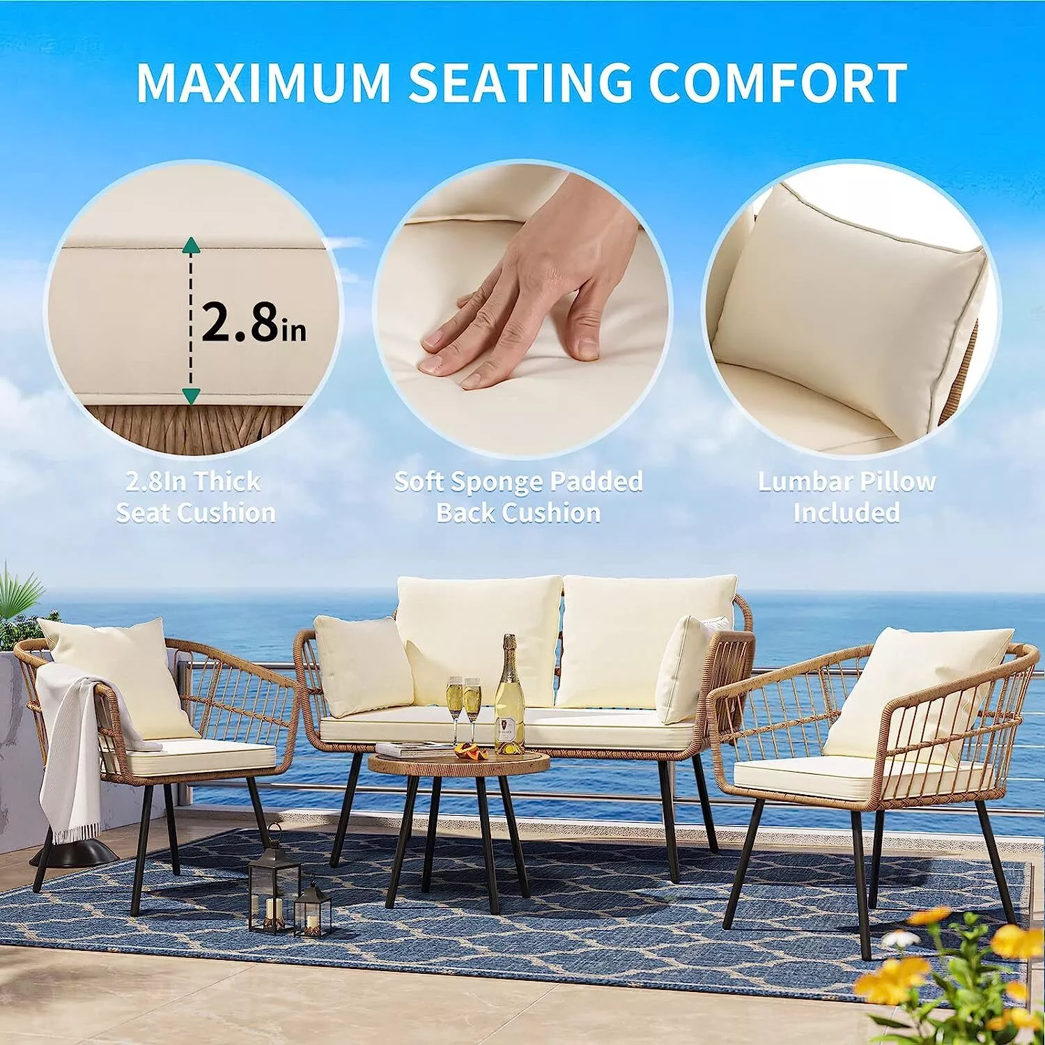 Terry 4 Pieces Outdoor Patio Furniture Set - Image 4