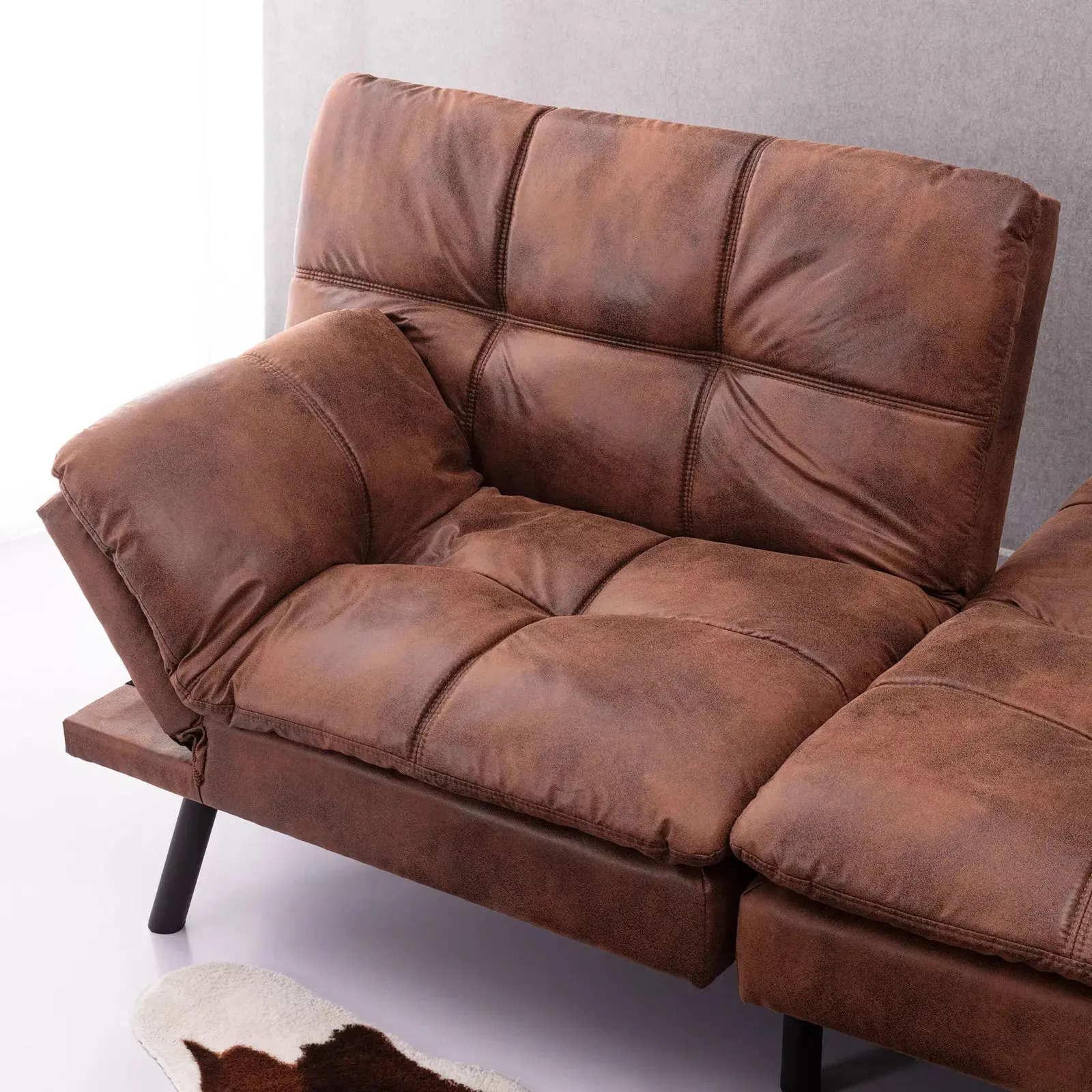 Vintage Leather Convertible Futon Sofa Bed - Image 3