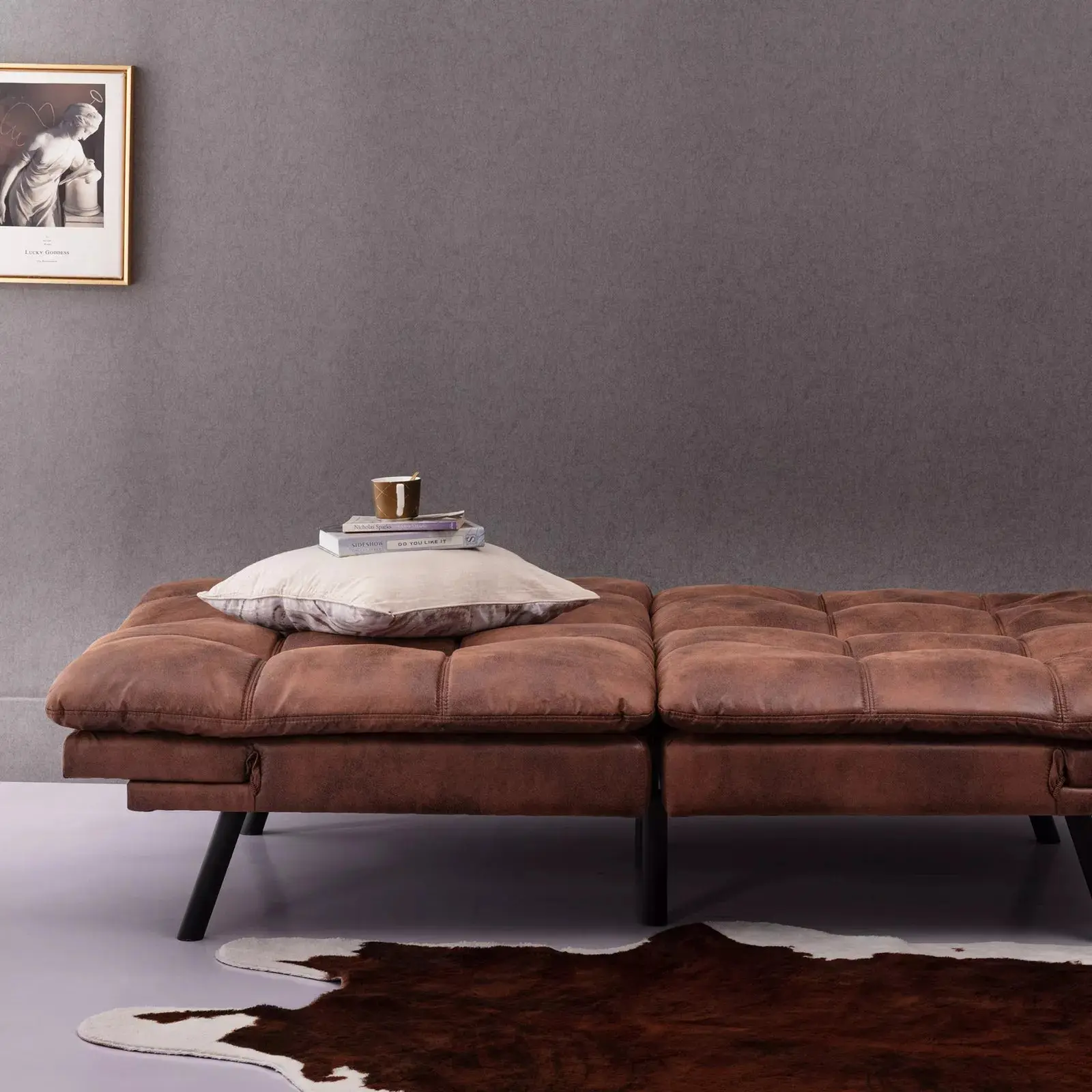 Vintage Leather Convertible Futon Sofa Bed - Image 4